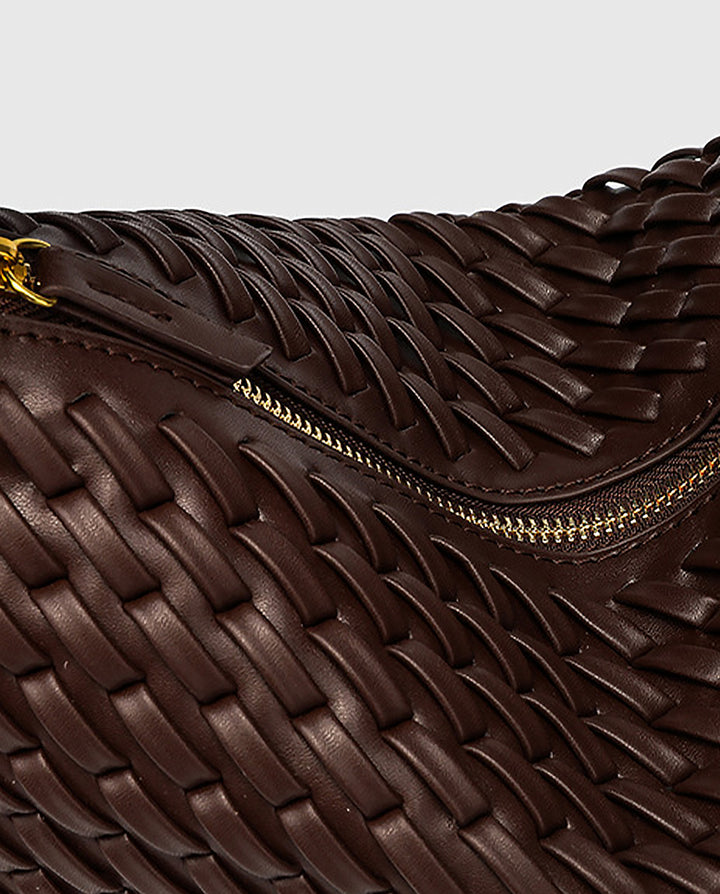 Dark Brown Woven Crescent Hobo Underarm Shoulder Bag