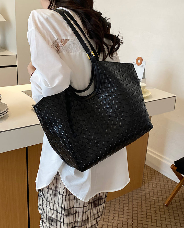 Black Hand Woven Large Capacity Wing Tote Bag