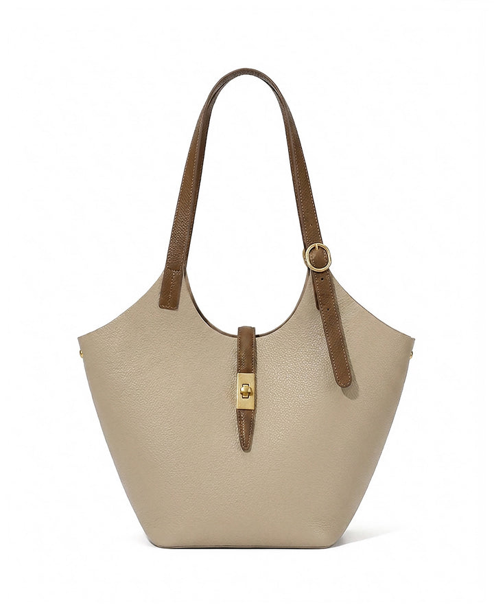 Khaki Color Block 2 In 1 Large Capacity Tote Bag With Mini Crossbody Pouch
