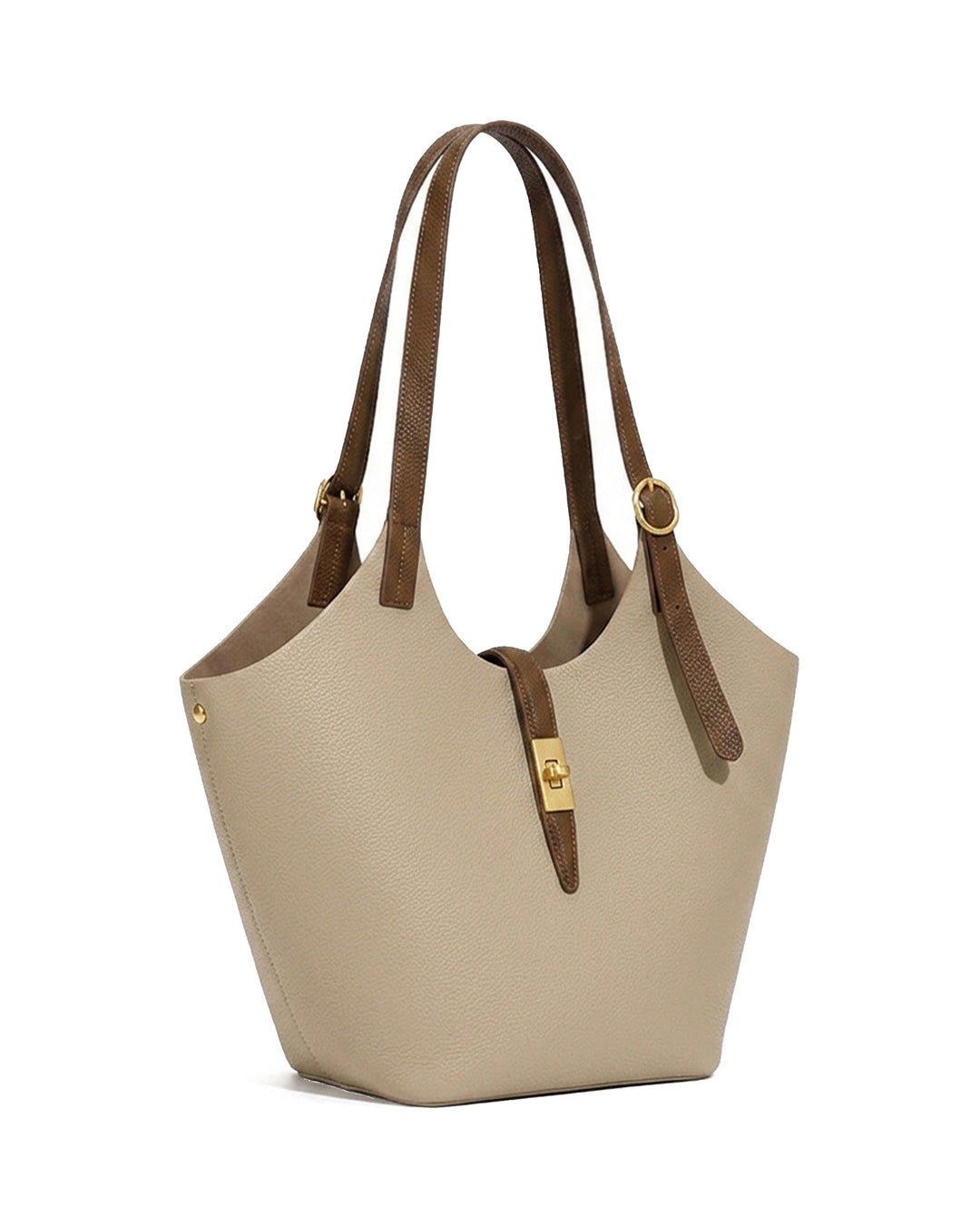 Khaki Color Block 2 In 1 Large Capacity Tote Bag With Mini Crossbody Pouch