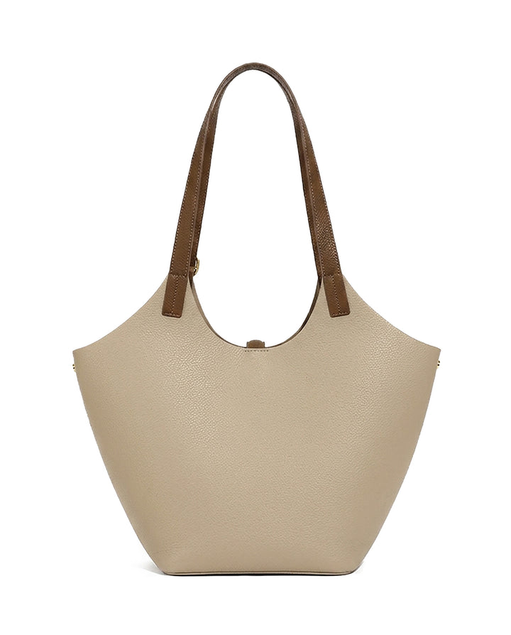 Khaki Color Block 2 In 1 Large Capacity Tote Bag With Mini Crossbody Pouch