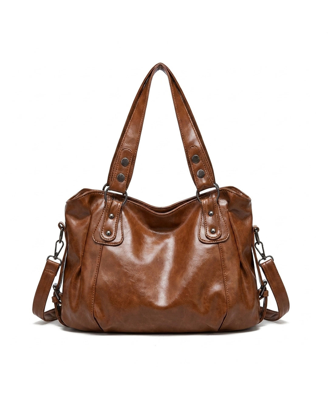 Vintage Brown Soft Faux Leather Hobo Bag With Detachable Crossbody Strap