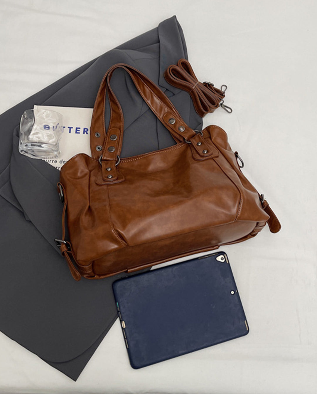 Vintage Brown Soft Faux Leather Hobo Bag With Detachable Crossbody Strap