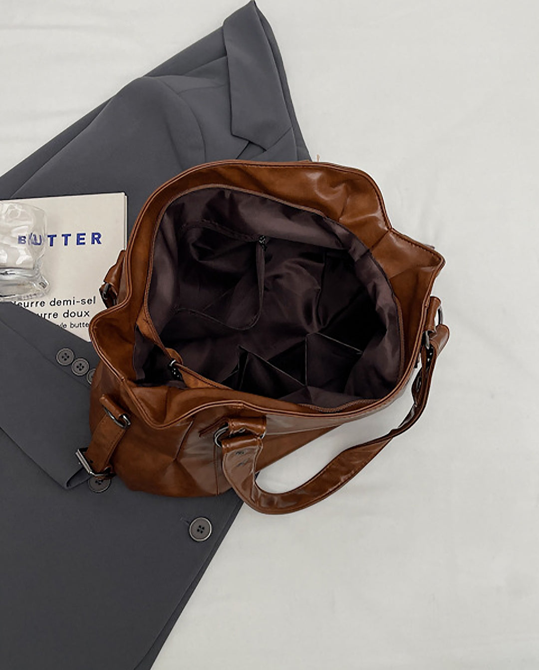 Vintage Brown Soft Faux Leather Hobo Bag With Detachable Crossbody Strap