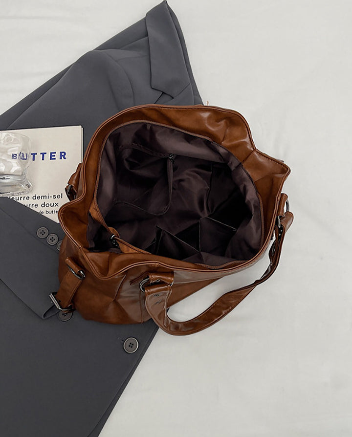 Vintage Brown Soft Faux Leather Hobo Bag With Detachable Crossbody Strap