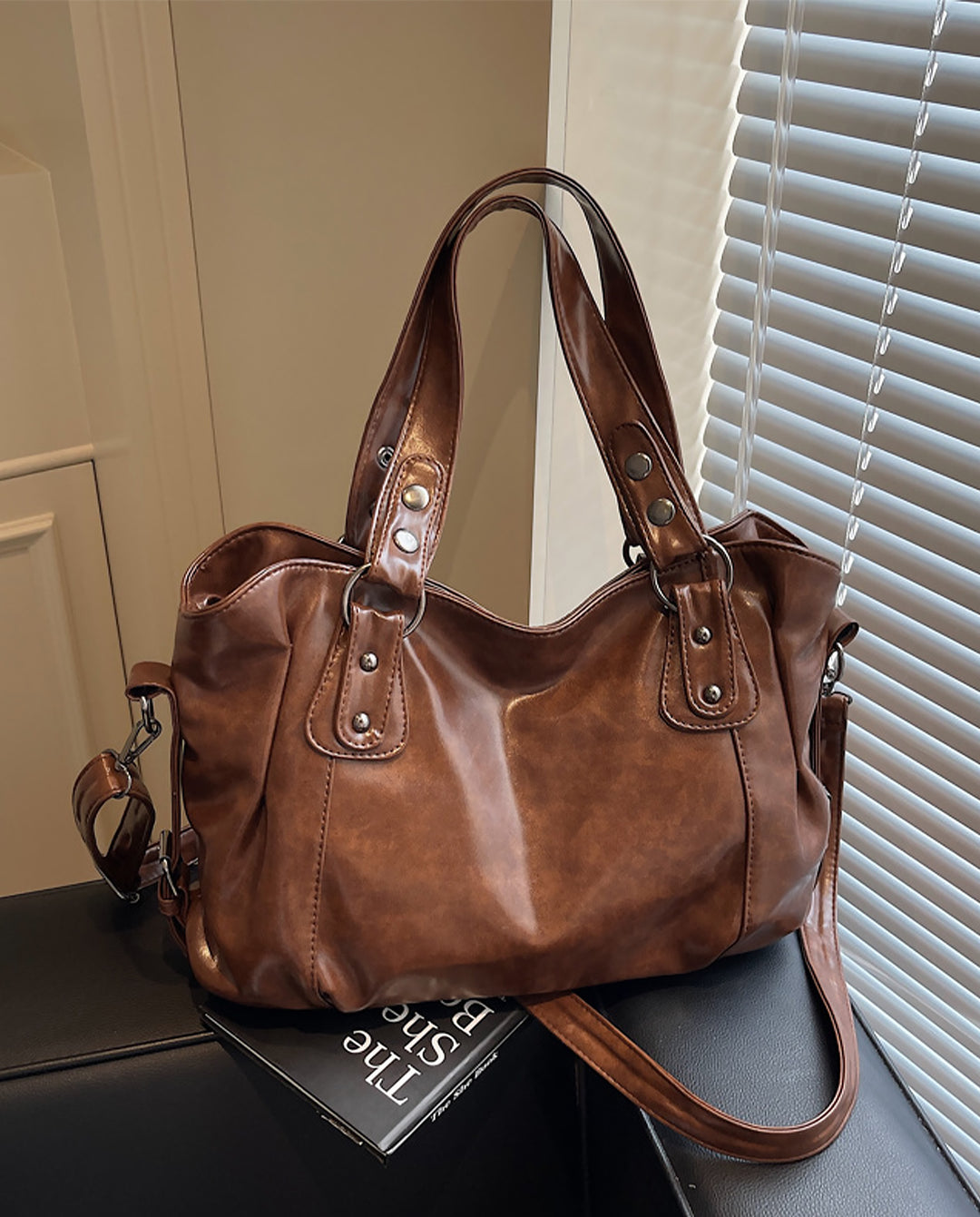 Vintage Brown Soft Faux Leather Hobo Bag With Detachable Crossbody Strap