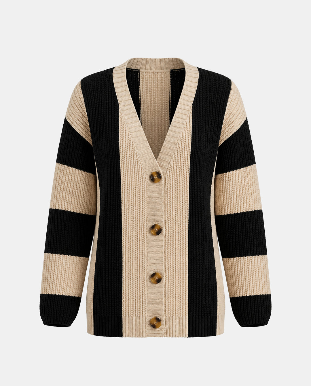 Waffle-Knit Striped Long Sleeve Oversize Cardigan