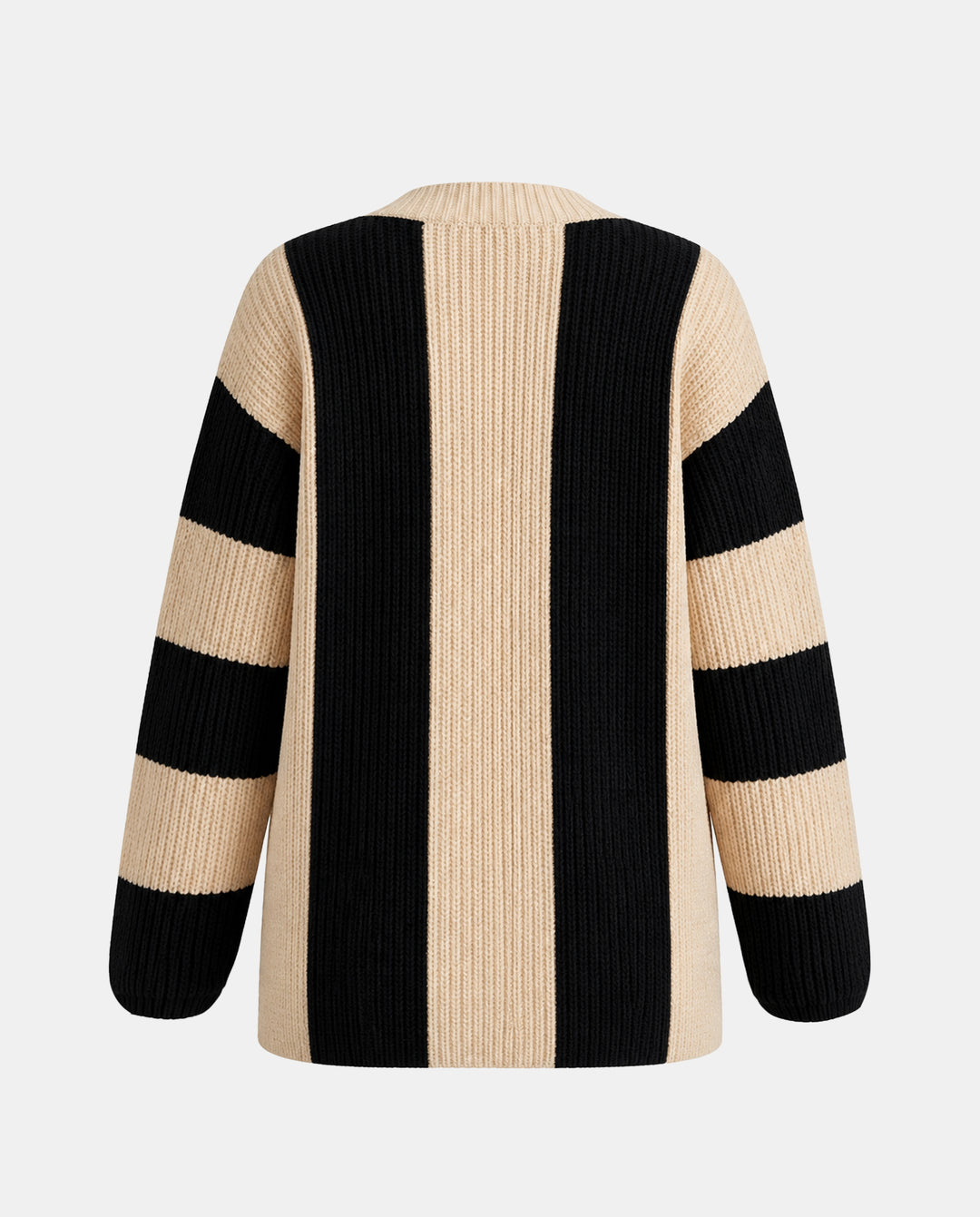 Waffle-Knit Striped Long Sleeve Oversize Cardigan