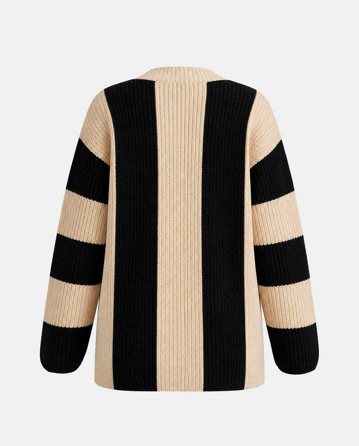 Waffle-Knit Striped Long Sleeve Oversize Cardigan