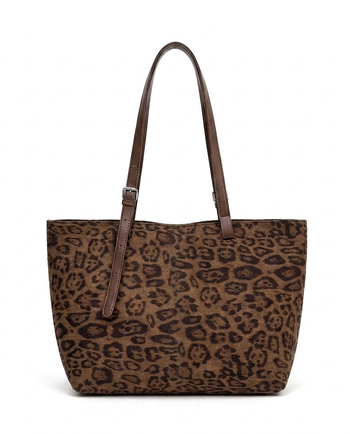 Vintage Leopard Print Large Capacity Tote Bag With Adjustable Shoulder Straps