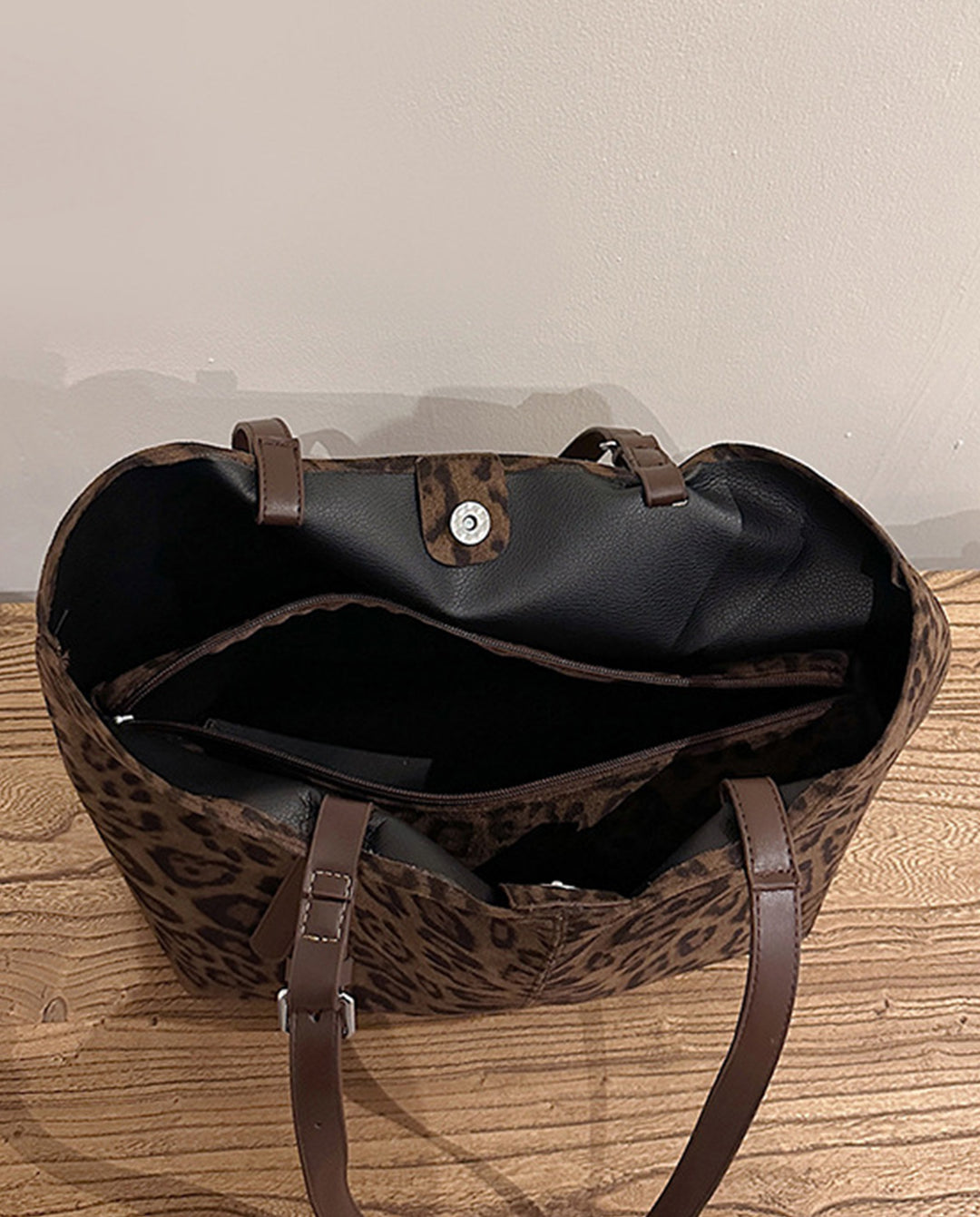 Vintage Leopard Print Large Capacity Tote Bag With Adjustable Shoulder Straps