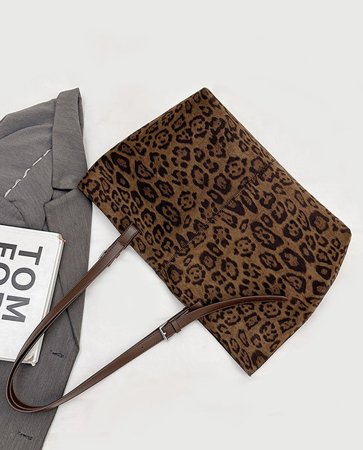 Vintage Leopard Print Large Capacity Tote Bag With Adjustable Shoulder Straps