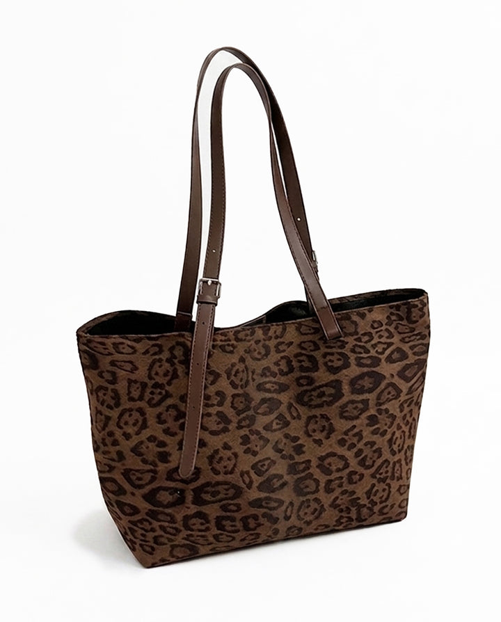 Vintage Leopard Print Large Capacity Tote Bag With Adjustable Shoulder Straps