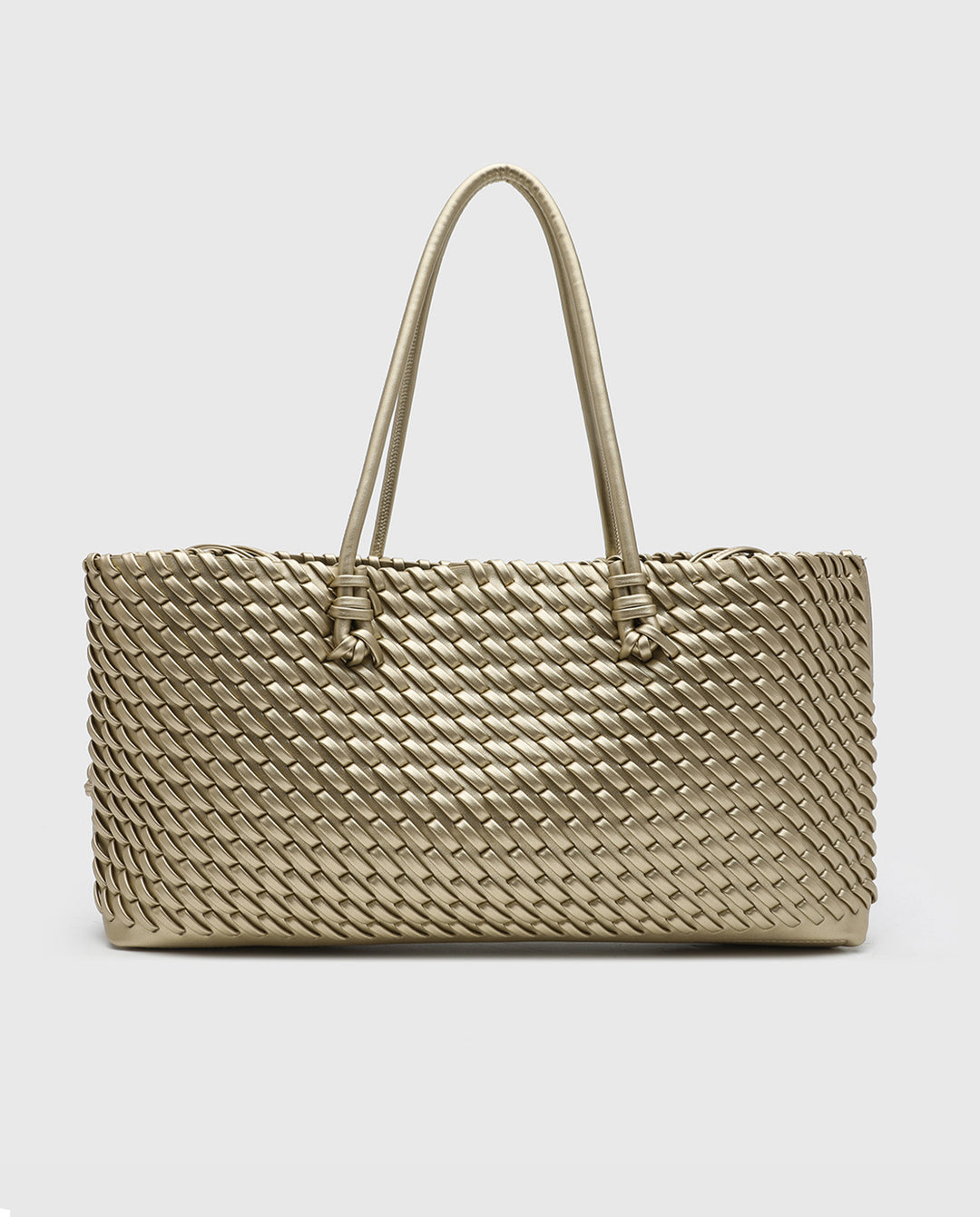 Metallic Gold Hand Woven Rectangular Tote Shoulder Bag