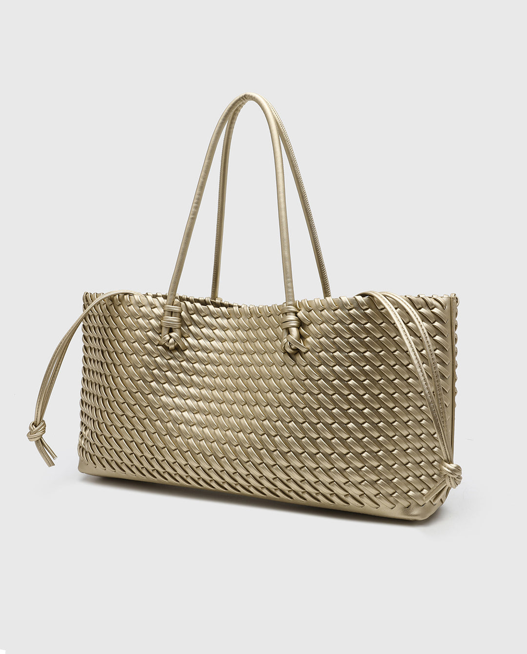 Metallic Gold Hand Woven Rectangular Tote Shoulder Bag