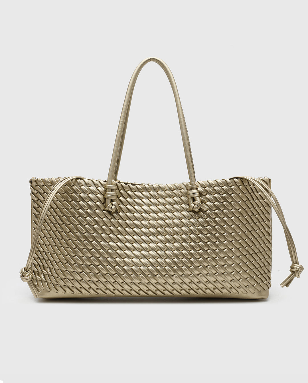 Metallic Gold Hand Woven Rectangular Tote Shoulder Bag