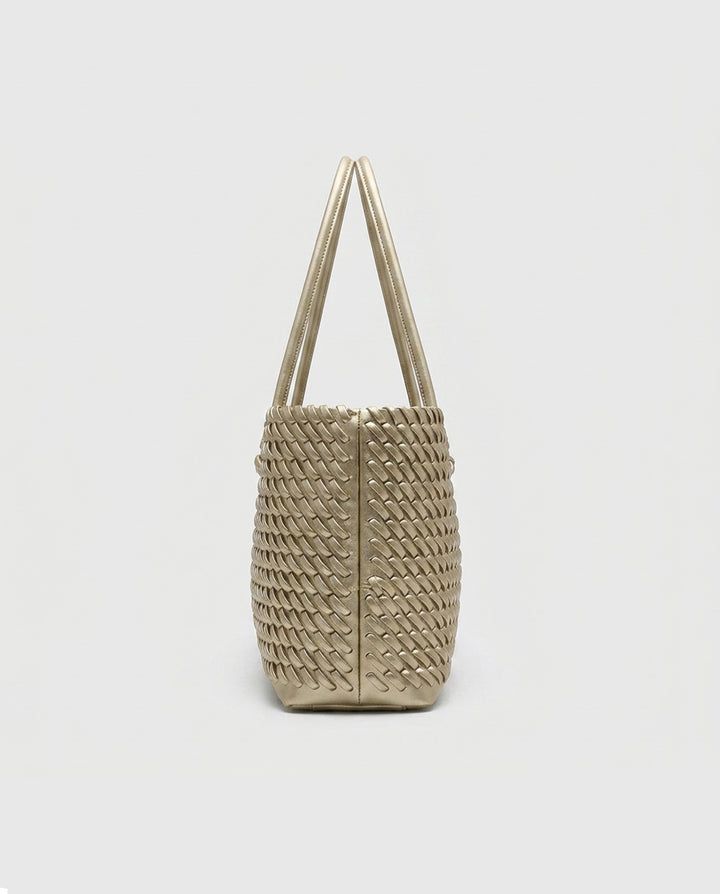 Metallic Gold Hand Woven Rectangular Tote Shoulder Bag