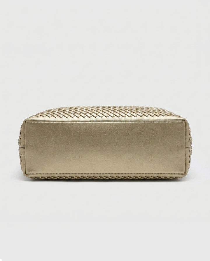 Metallic Gold Hand Woven Rectangular Tote Shoulder Bag
