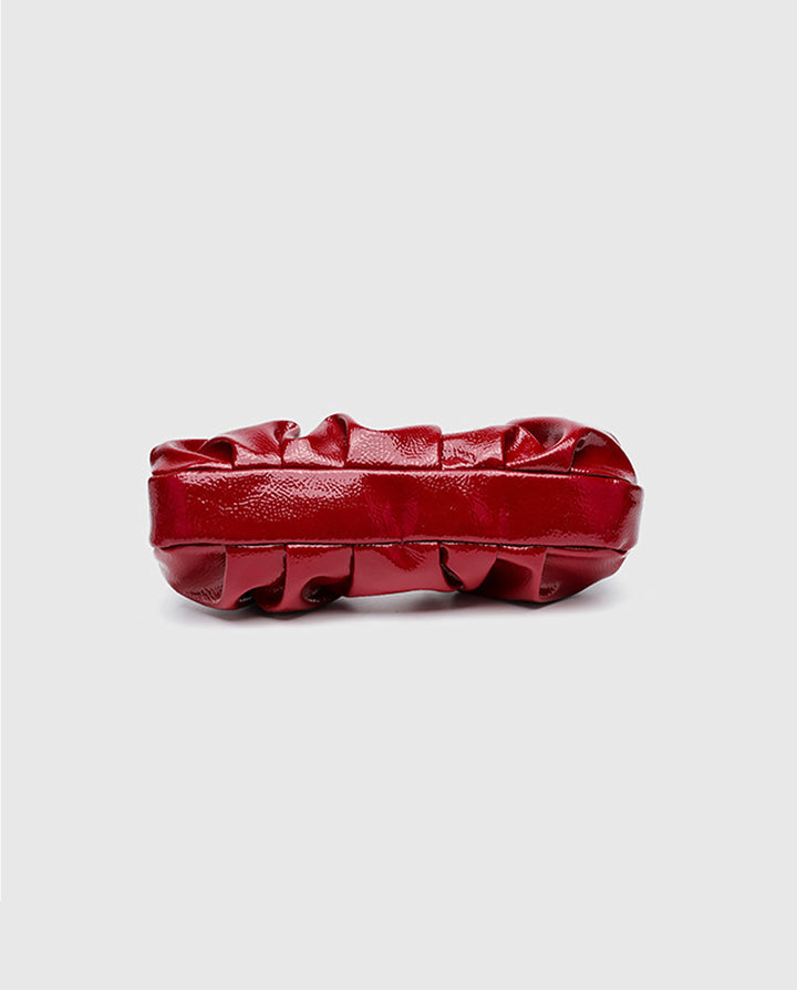 Glossy Red Ruched Hobo Shoulder Bag