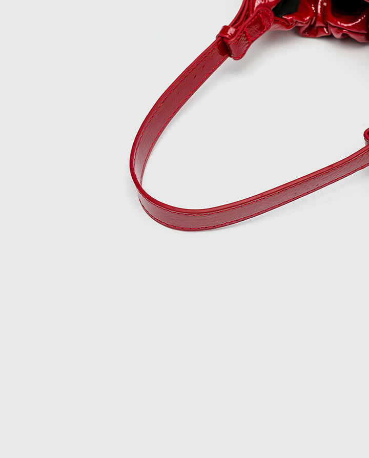 Glossy Red Ruched Hobo Shoulder Bag