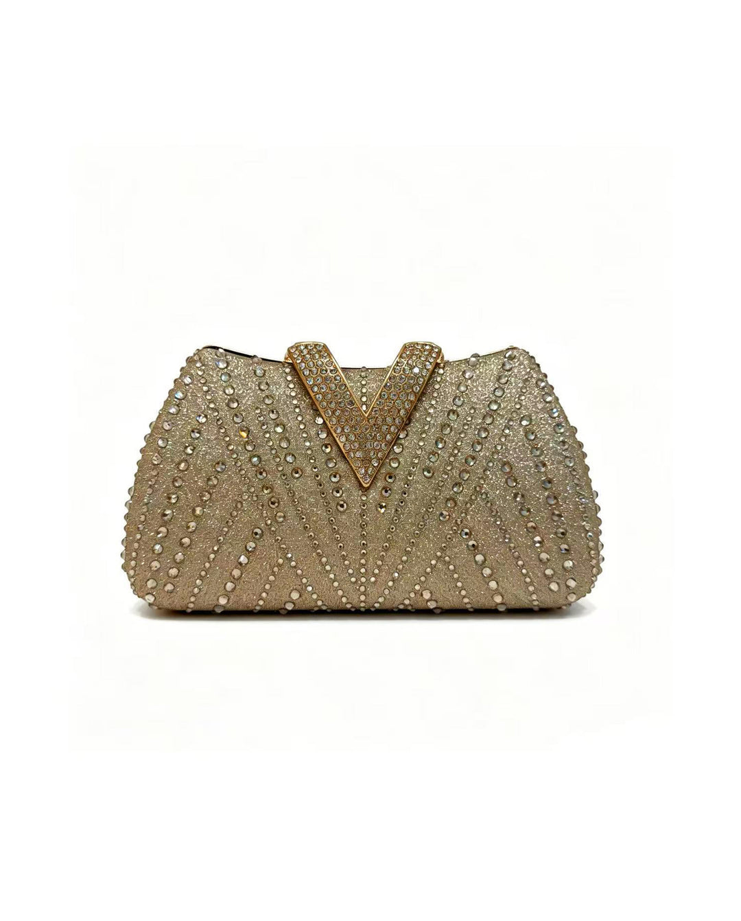 Gold Glitter Rhinestone V Shape Clutch Evening Bag