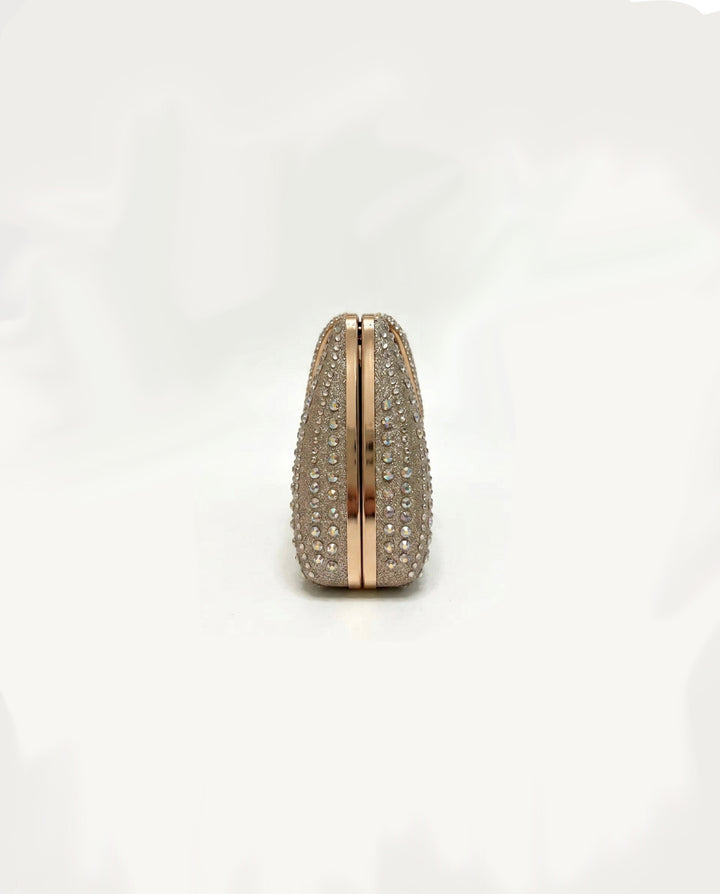 Gold Glitter Rhinestone V Shape Clutch Evening Bag