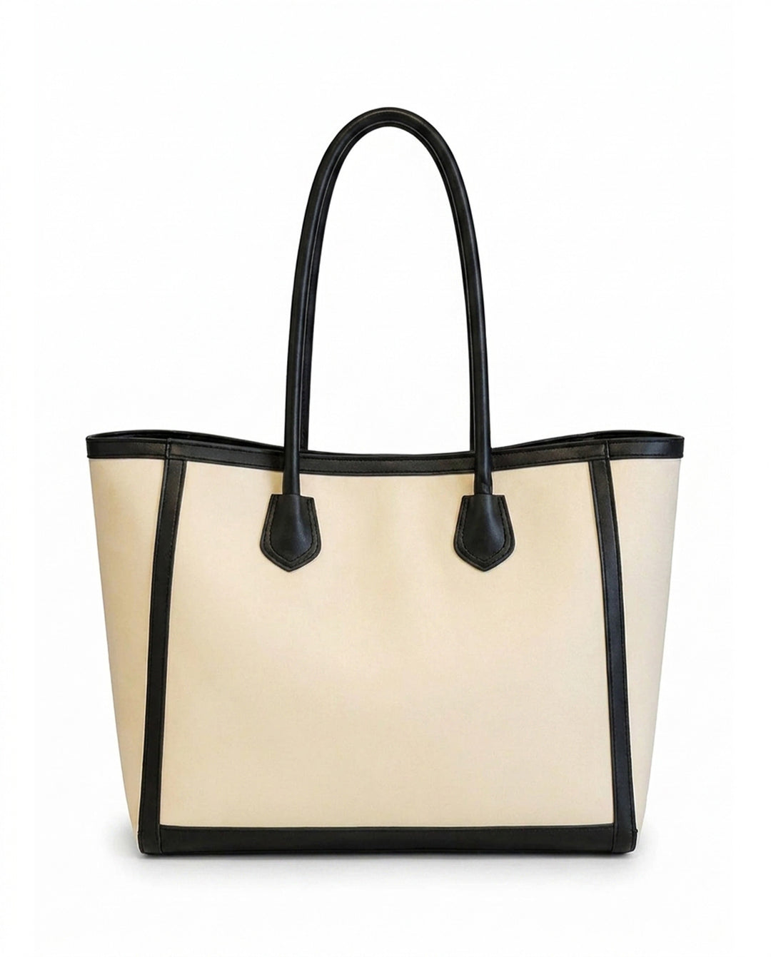 Cream Black Trim Large Tote Bag With Decorative Silk Scarf
