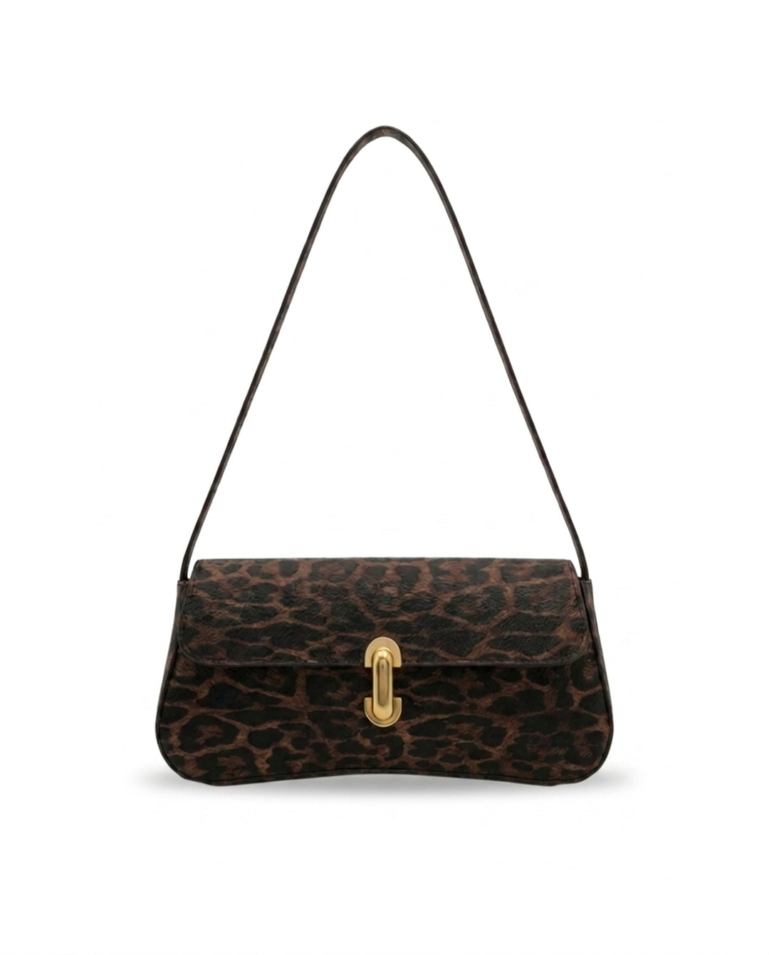 Vintage Leopard Print Baguette Shoulder Bag With Gold Turn Lock