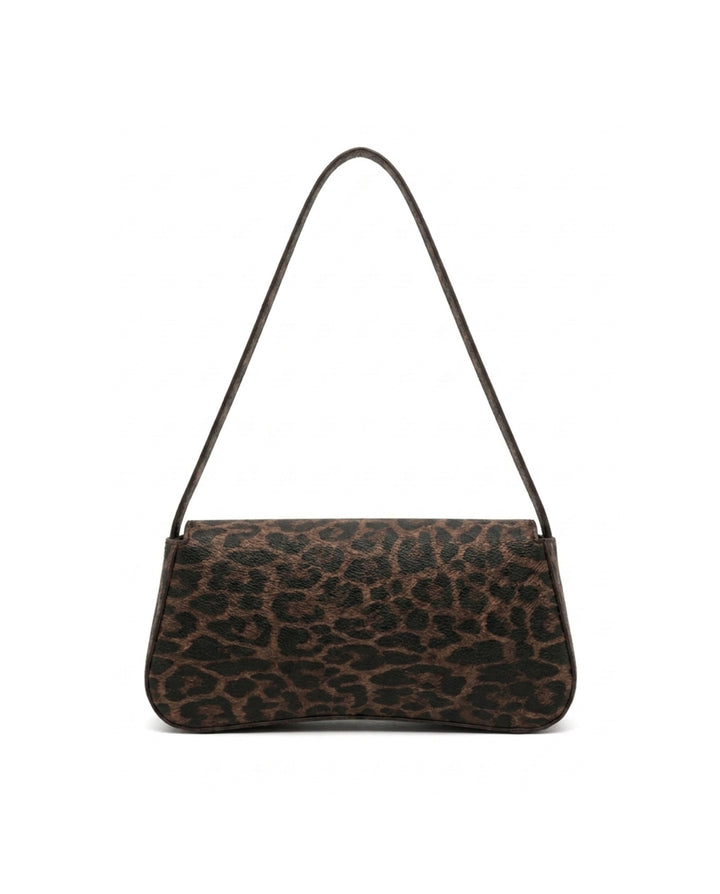 Vintage Leopard Print Baguette Shoulder Bag With Gold Turn Lock