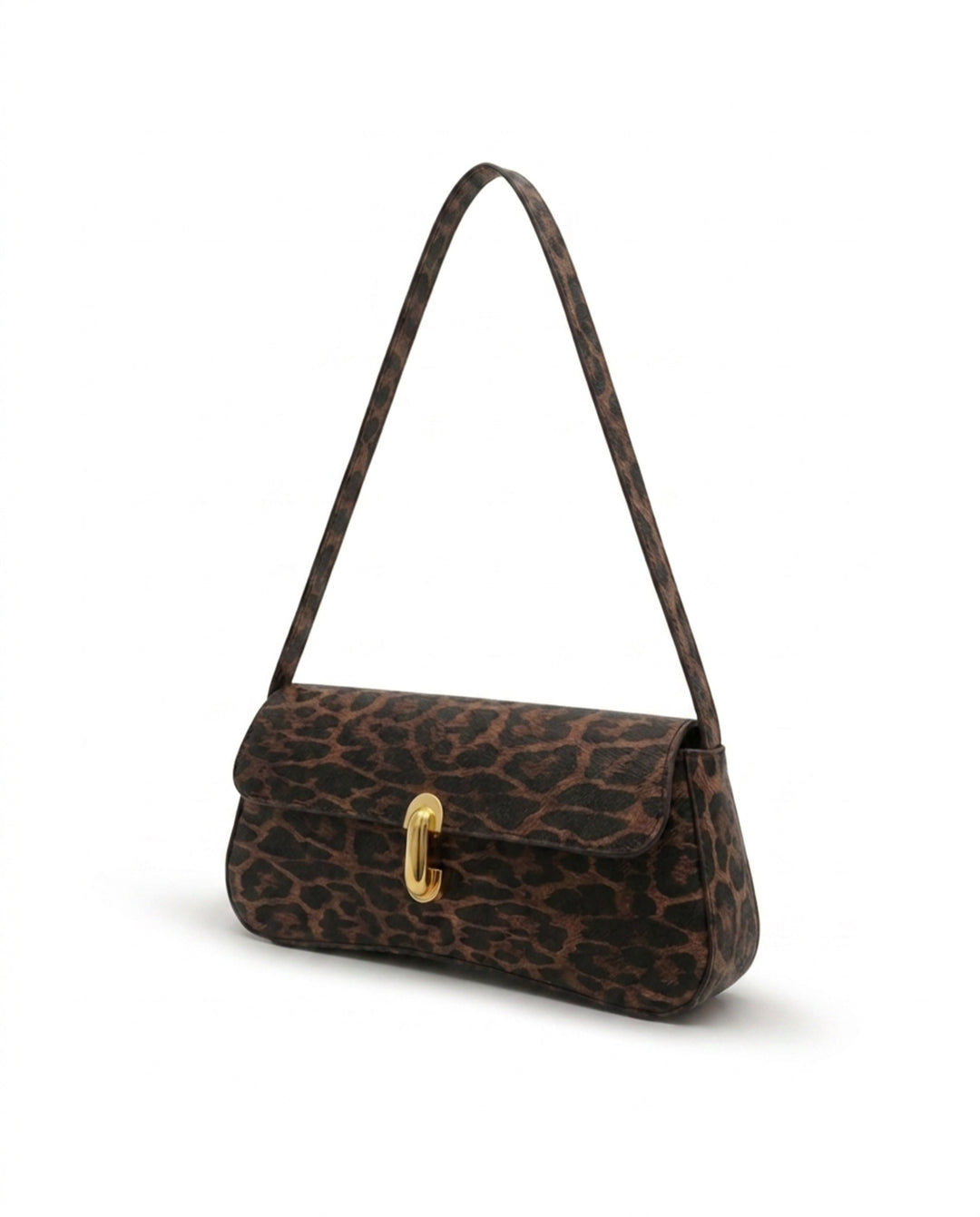 Vintage Leopard Print Baguette Shoulder Bag With Gold Turn Lock