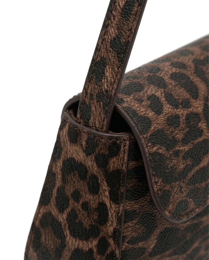 Vintage Leopard Print Baguette Shoulder Bag With Gold Turn Lock