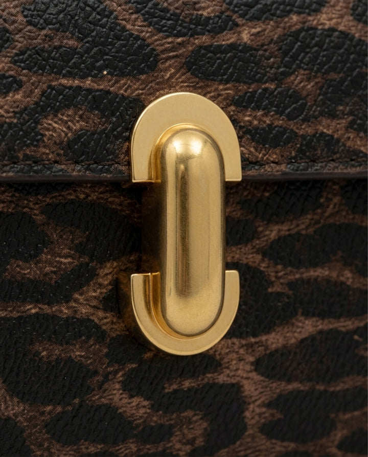 Vintage Leopard Print Baguette Shoulder Bag With Gold Turn Lock