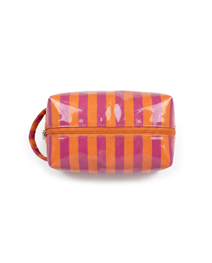 Orange Magenta Striped Waterproof Cosmetic Bag With Carry Handle