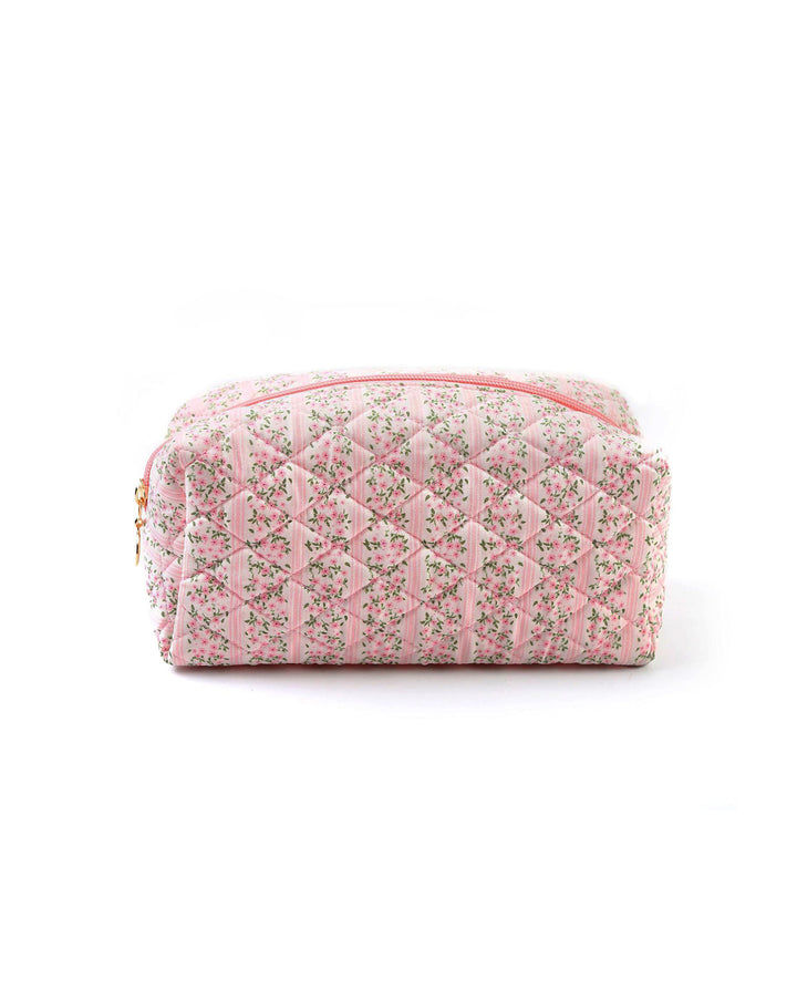 Pink Ditsy Floral Quilted Cosmetic Makeup Pouch