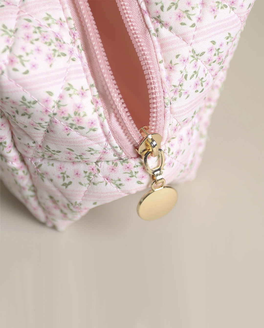 Pink Ditsy Floral Quilted Cosmetic Makeup Pouch