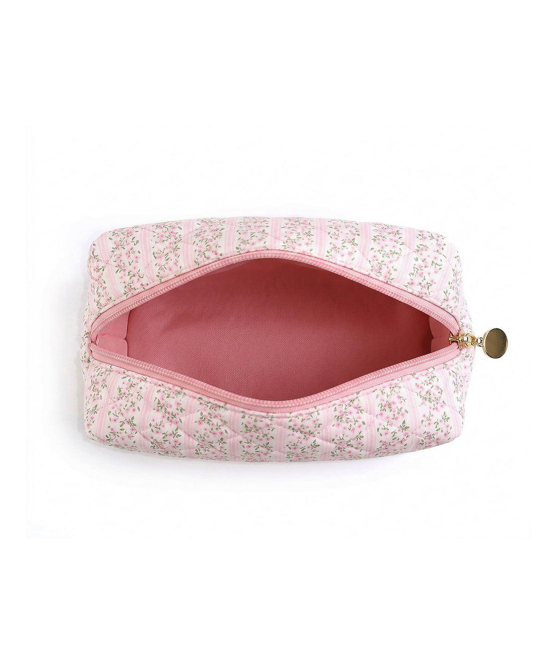 Pink Ditsy Floral Quilted Cosmetic Makeup Pouch