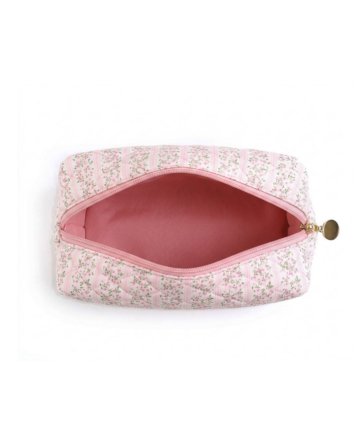 Pink Ditsy Floral Quilted Cosmetic Makeup Pouch