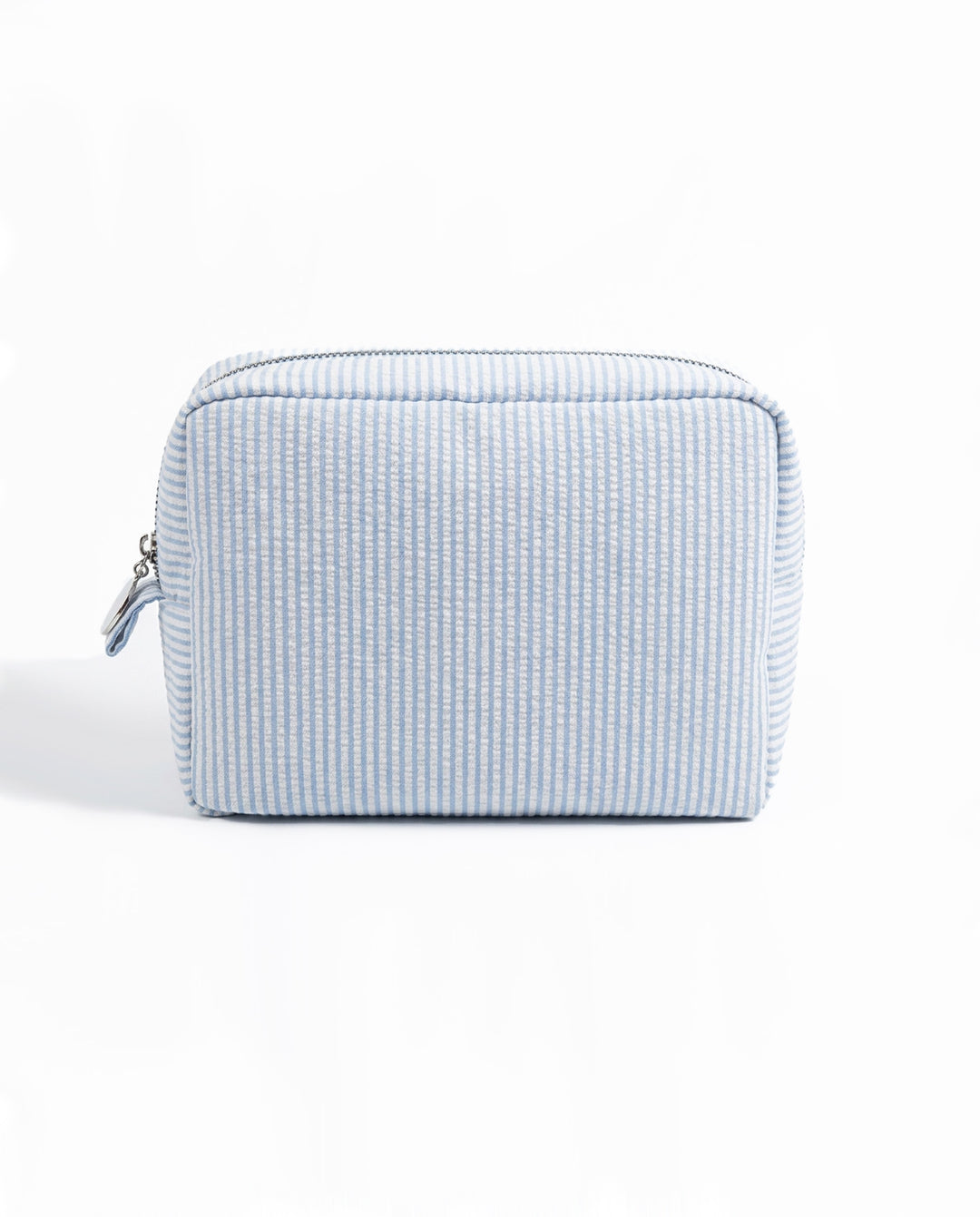 Light Blue White Vertical Stripe Quilted Cosmetic Makeup Pouch