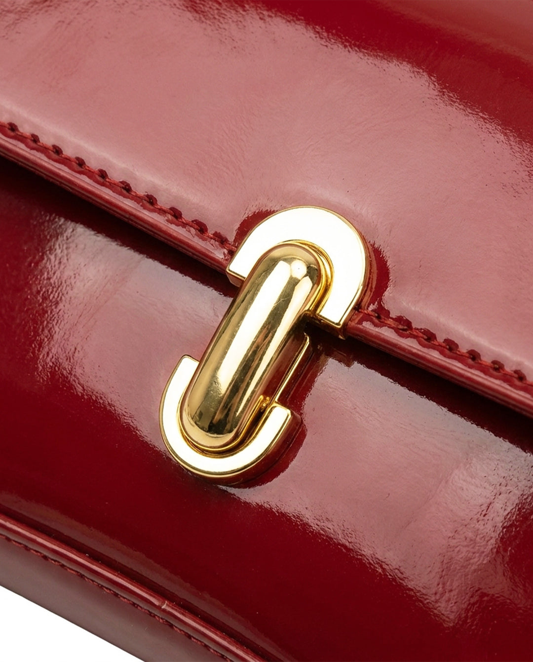 Wine Red Patent Leather Baguette Shoulder Bag With Gold Turn Lock
