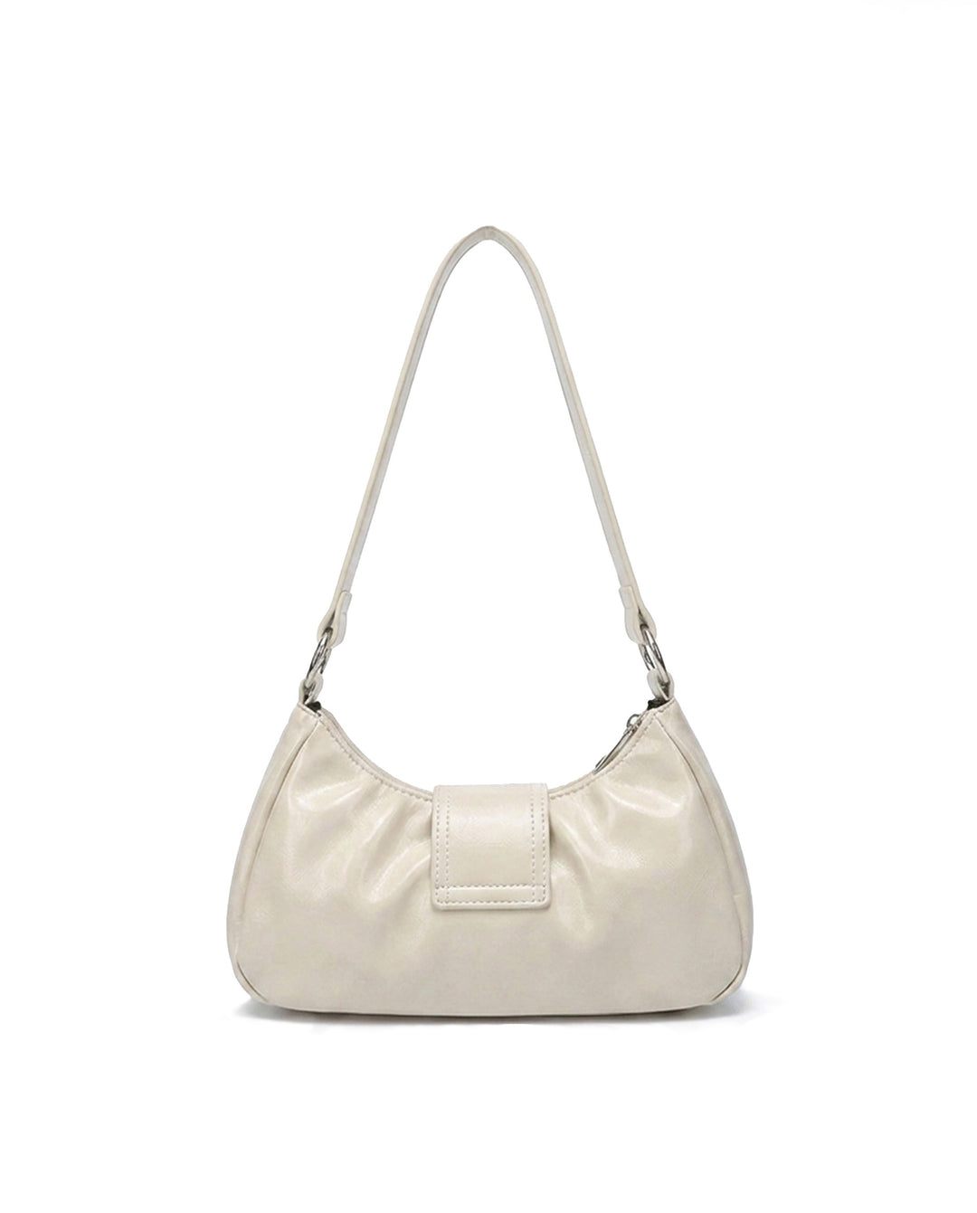 Cream White Ruched Hobo Shoulder Bag Silver Buckle Y2K Underarm Handbag