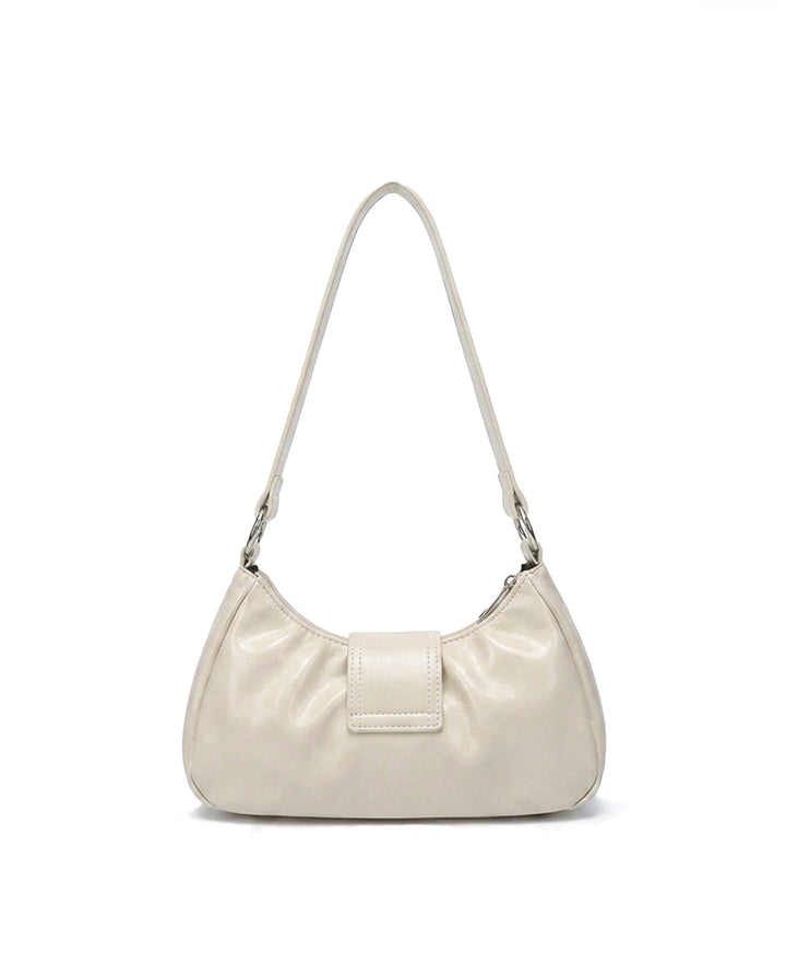 Cream White Ruched Hobo Shoulder Bag Silver Buckle Y2K Underarm Handbag