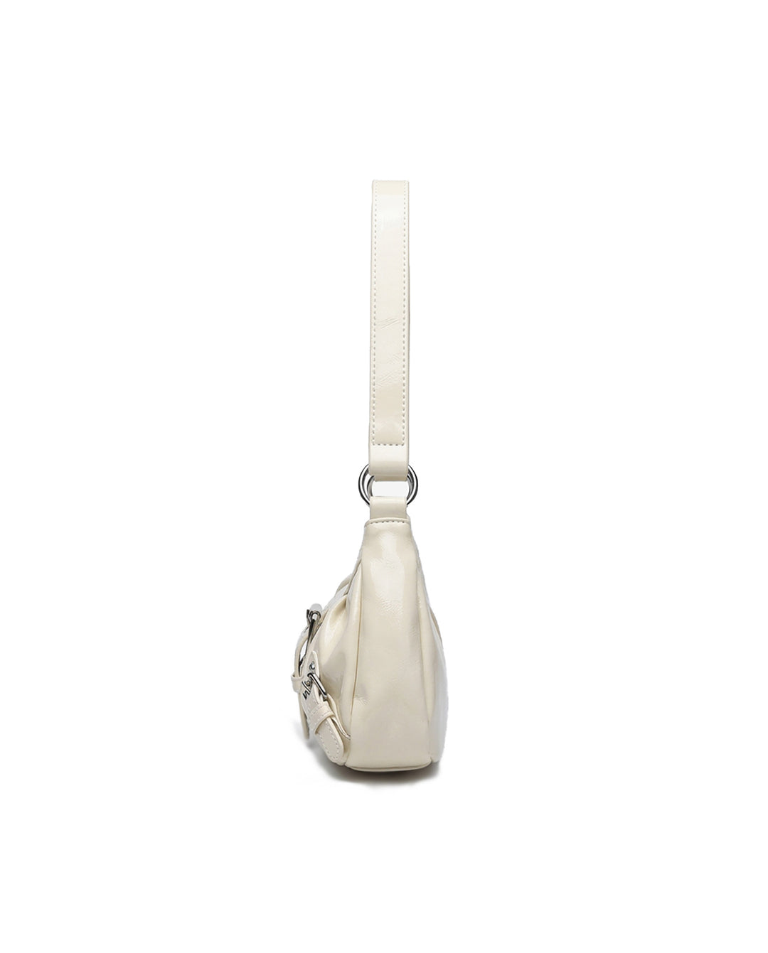 Cream White Ruched Hobo Shoulder Bag Silver Buckle Y2K Underarm Handbag
