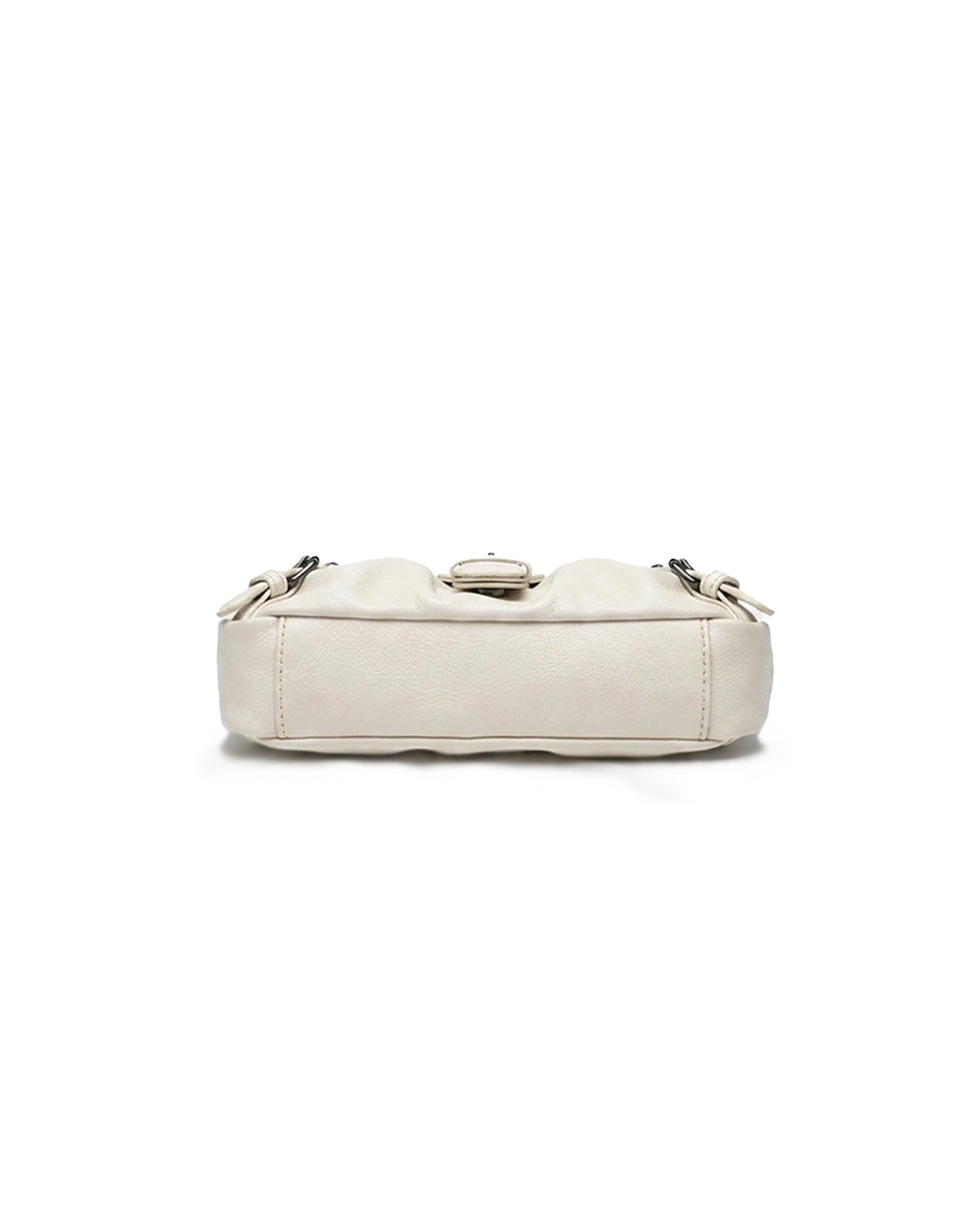 Cream White Ruched Hobo Shoulder Bag Silver Buckle Y2K Underarm Handbag