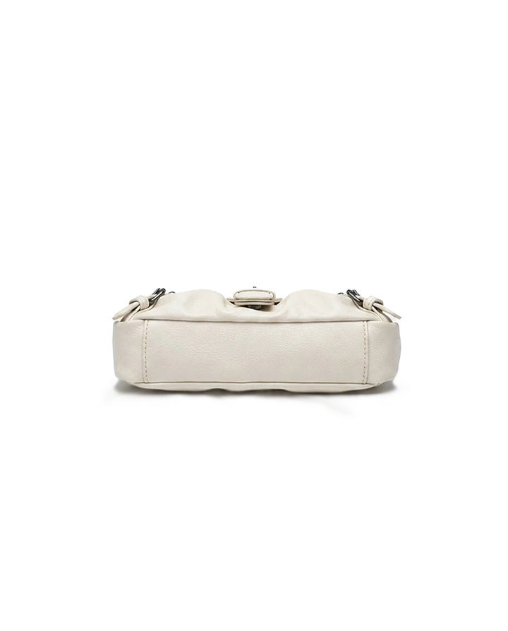 Cream White Ruched Hobo Shoulder Bag Silver Buckle Y2K Underarm Handbag