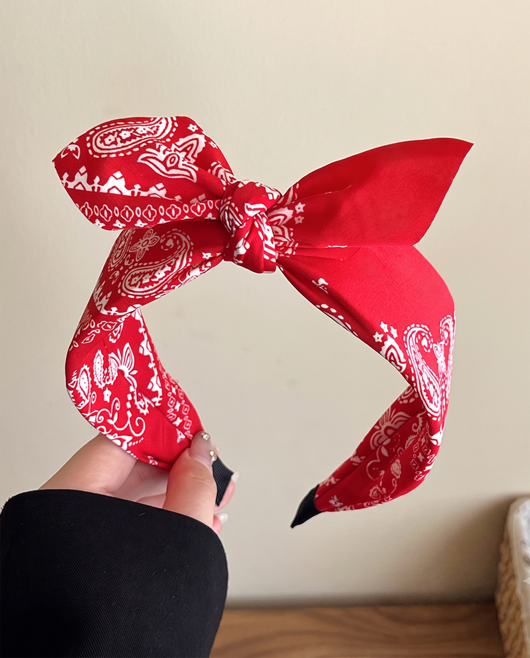 Red Paisley Print Knotted Bow Fabric Headband