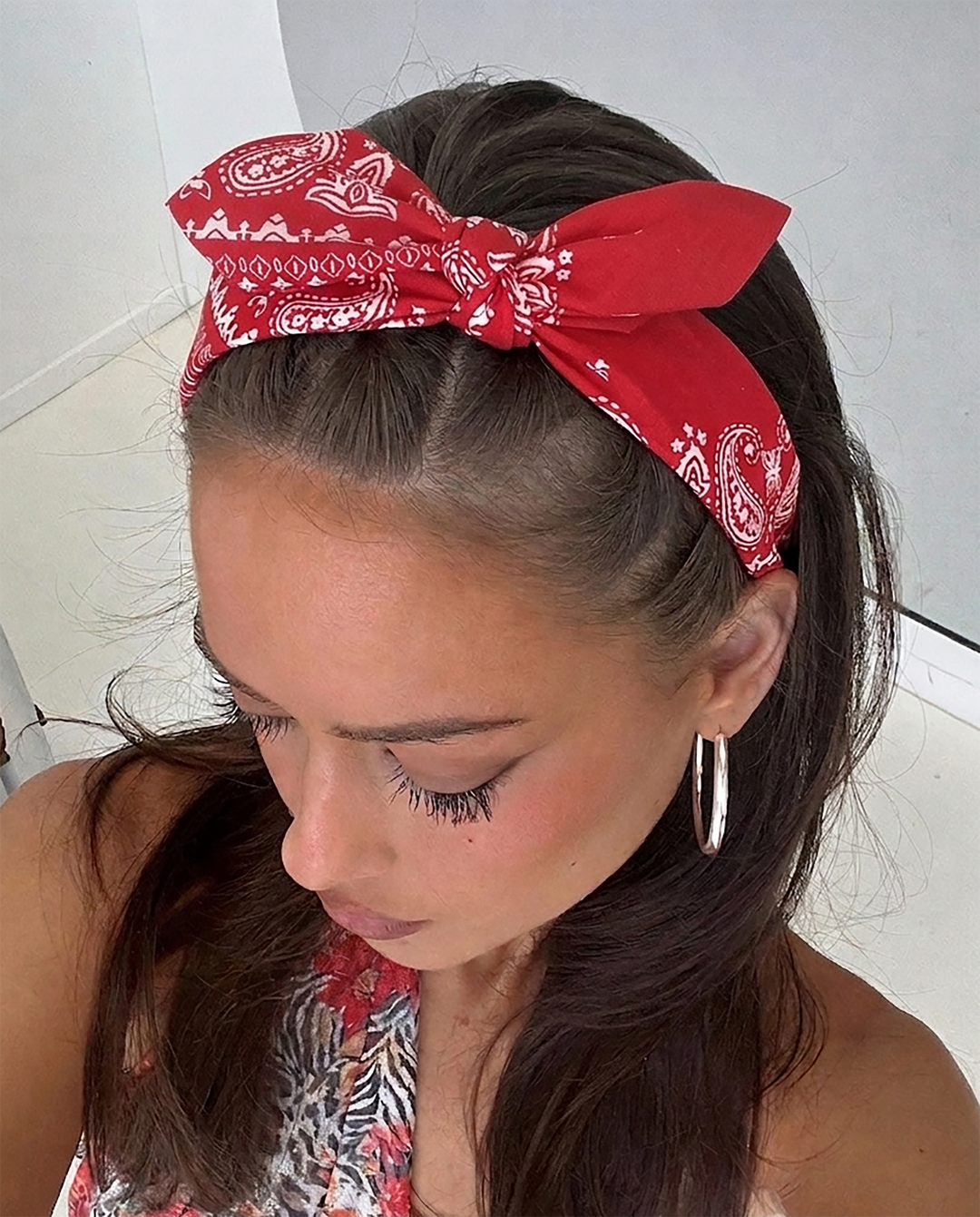Red Paisley Print Knotted Bow Fabric Headband