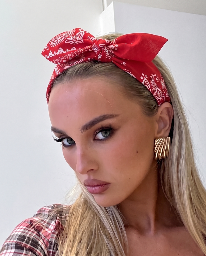 Red Paisley Print Knotted Bow Fabric Headband