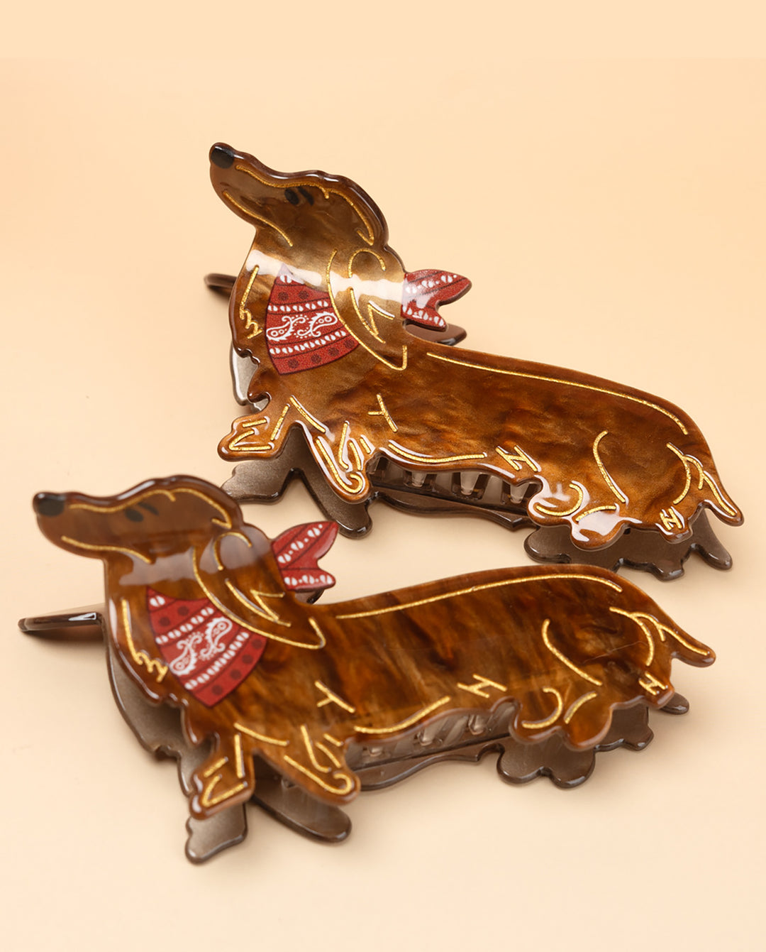 Vintage Dachshund Dog with Red Bandana Acrylic Hair Claw Clip