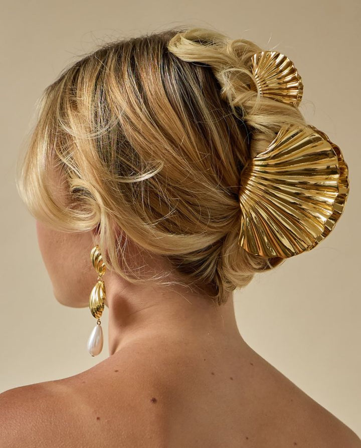 2 Pieces Gold Pleated Fan Shape Hair Claw Clip Set