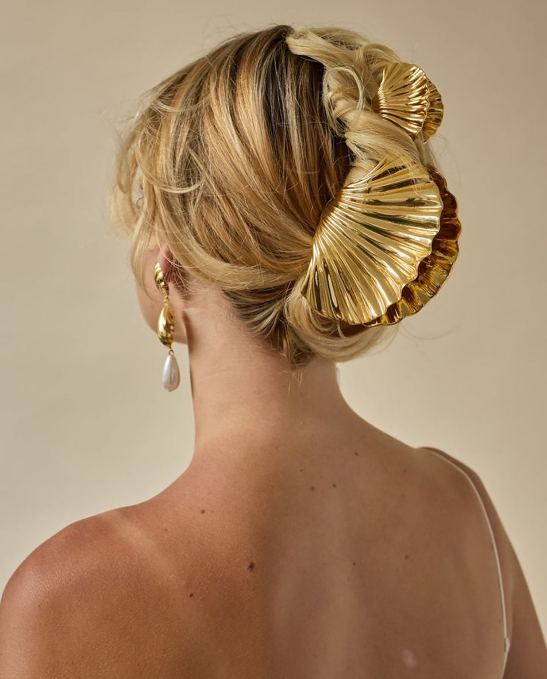 2 Pieces Gold Pleated Fan Shape Hair Claw Clip Set